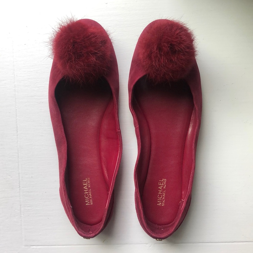 Michael Kors Women's Remi Fur Pom Pom Ballet Flats
